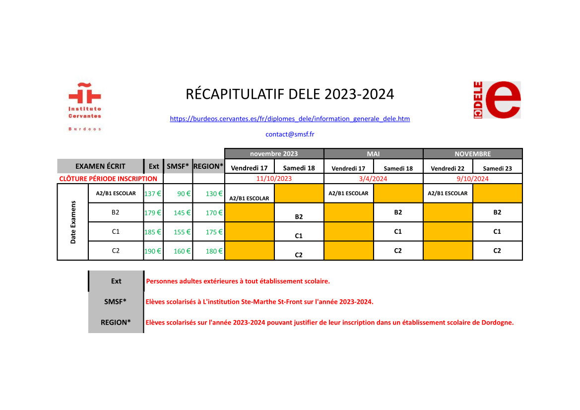 echas y tarifas DELE 2024